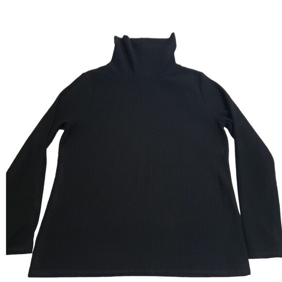 Ann Taylor Factory Large Black Ribbed Turtleneck Knit Top Long-Sleeved Womens - Picture 1 of 8